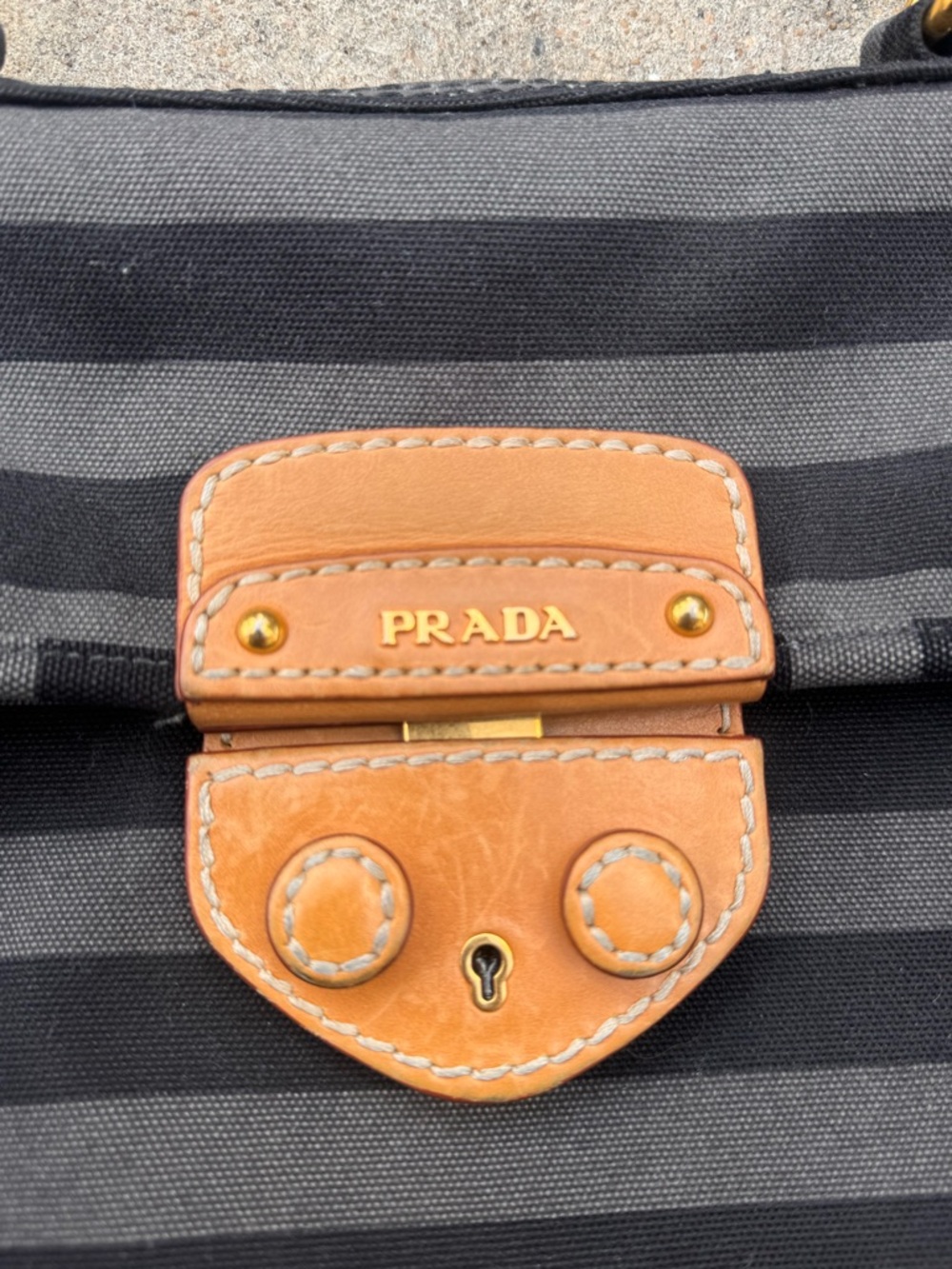 Prada canvas canapé righe Black and gray Messenger satchel with leather accents - Picture 2 of 9